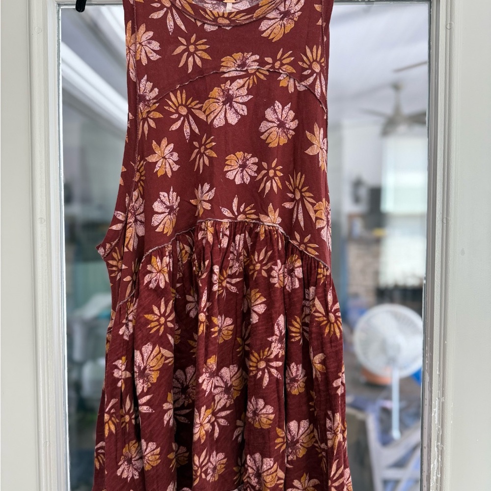 Free People Brown, Pink and Cream Tiered Sleeveless Top